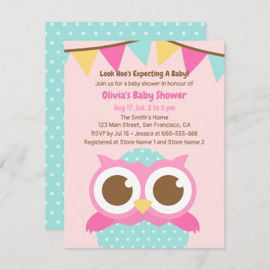 Polka Dots Ei Owl Themed Baby Dusche Einladungen (Vorne/Hinten)