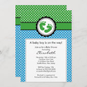 Polka Dots Footprint Boy Babydusche Einladung (Vorne/Hinten)