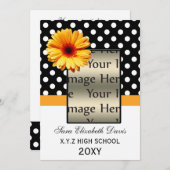 Polka dots Gelbblüte Abschluss Foto Einladungen (Vorne/Hinten)