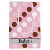 Polka Dots, gepunktetes Muster, rosa, braun, Ihr N Mittlere Geschenktüte (Rückseite)