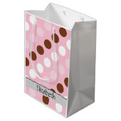 Polka Dots, gepunktetes Muster, rosa, braun, Ihr N Mittlere Geschenktüte (Rückseite Schrägansicht)