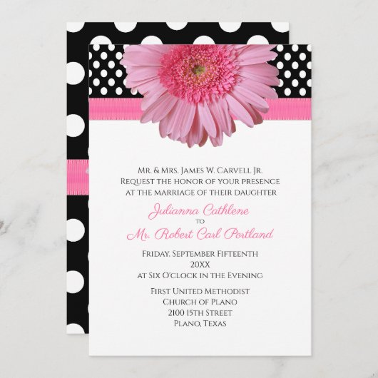 Polka Dots & Gerber Daisy Wedding Einladung (Vorne/Hinten)