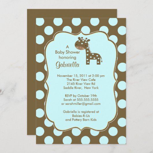 Polka Dots Giraffe Boy Babydusche Einladung (Vorne/Hinten)