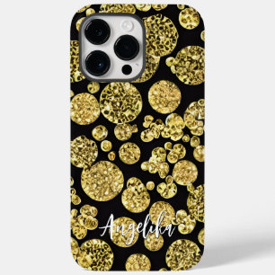 Polka Dots Gold und Schwarz Personalisierter Name Case-Mate iPhone 14 Pro Max Hülle