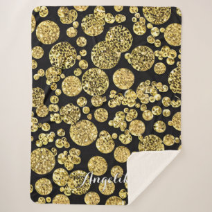 Polka Dots Gold und Schwarz Personalisierter Name Sherpadecke