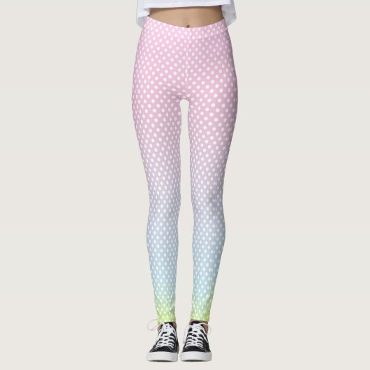 Polka Dots Gradient Pink Blau Gelbe Leggings (Vorderseite)