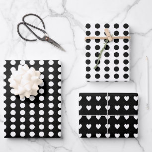 Polka dots herzen schwarz geschenkpapier set