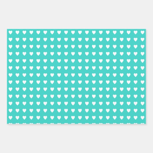 Polka dots herzen weiß türkis geschenkpapier set (Vorderseite 3)