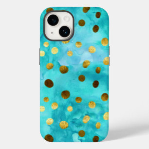 Polka Dots Imitate Gold und Türkis Wasserfarben Fa Case-Mate iPhone 14 Hülle