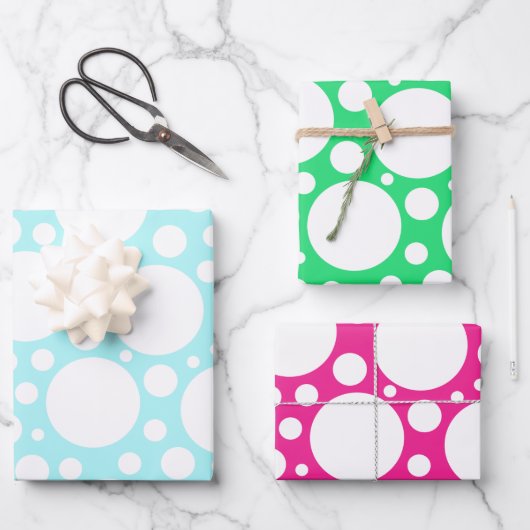Polka Dots in 3 Farben Umhüllungspapierblätter Geschenkpapier Set (Vorderseite)