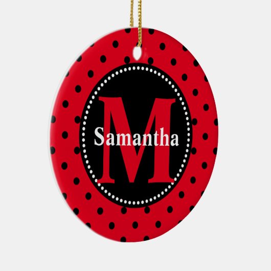 Polka Dots in Rot und Schwarz Personalisiert Keramik Ornament (Rechts)