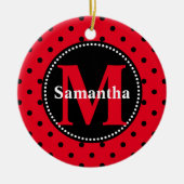 Polka Dots in Rot und Schwarz Personalisiert Keramik Ornament (Vorne)