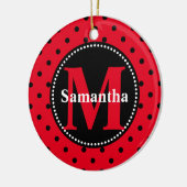 Polka Dots in Rot und Schwarz Personalisiert Keramik Ornament (Links)