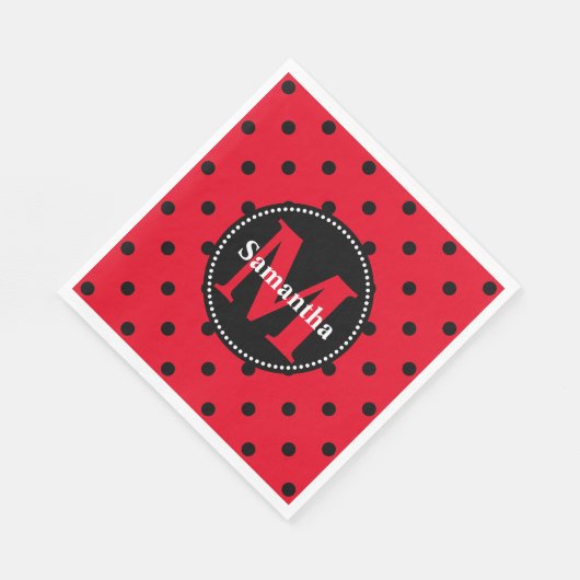 Polka Dots in Rot und Schwarz Personalisiert Serviette (Ecke)