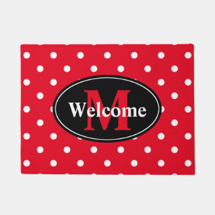 Polka Dots in Rot und Weiß Personalisiert Fußmatte