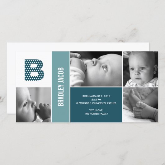 Polka Dots Initial Baby Birth Ankündigung (Vorne/Hinten)