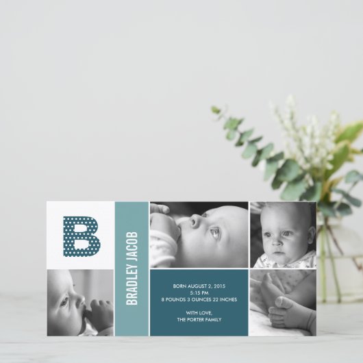 Polka Dots Initial Baby Birth Ankündigung (Stehend Vorderseite)