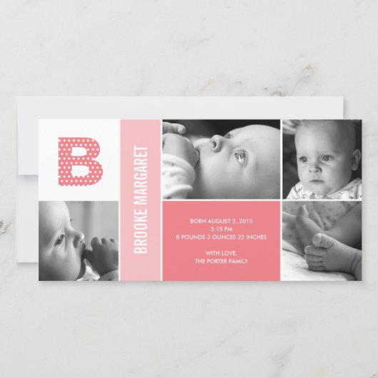 Polka Dots Initial Baby Birth Ankündigung (Vorderseite)