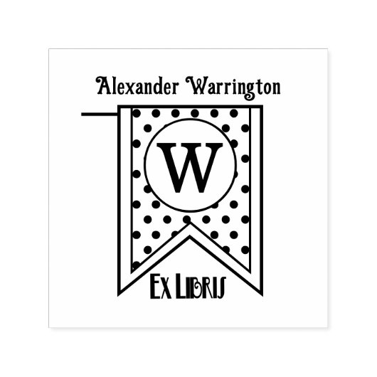 Polka Dots Initial Banner Monogram Ex Libris Book Permastempel (Design)