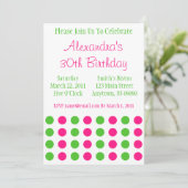 Polka Dots Invitation (Hot Pink / Lime Green) Einladung (Stehend Vorderseite)