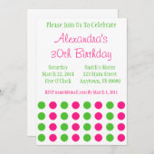 Polka Dots Invitation (Hot Pink / Lime Green) Einladung (Vorne/Hinten)