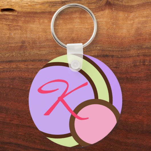 Polka Dots - Lila - Monogramm Schlüsselanhänger (Vorderseite)