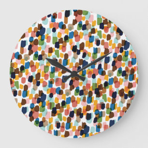Polka Dots: mehrfarbige Handfarbe. Große Wanduhr