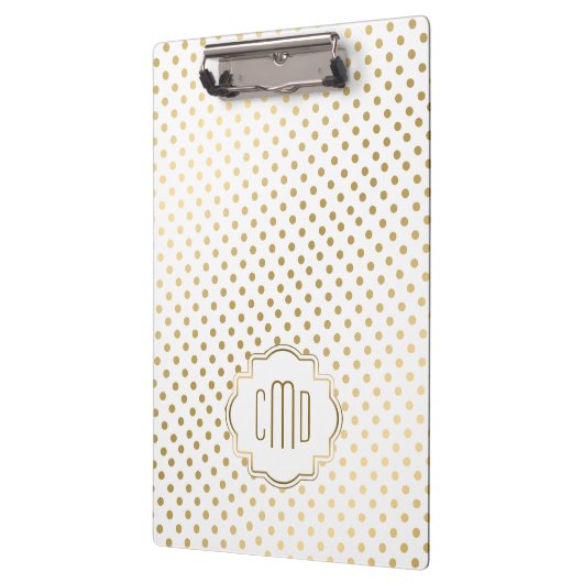 Polka-Dots-Muster in Gold über weißem Hintergrund Klemmbrett (Links)