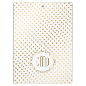 Polka-Dots-Muster in Gold über weißem Hintergrund Klemmbrett (Rückseite)