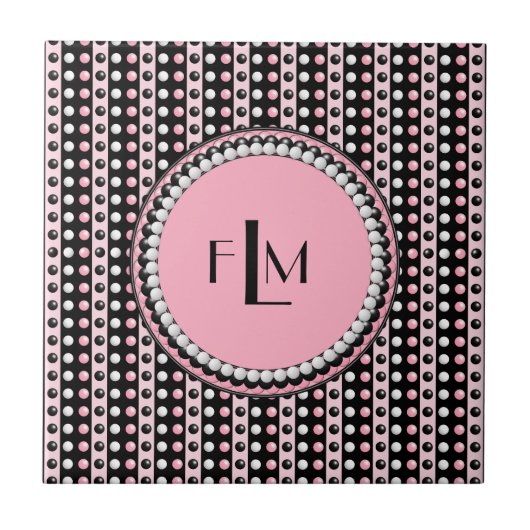 Polka dots n Streifen Monogram Tiles Fliese (Vorderseite)