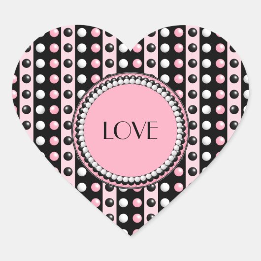 Polka dots n Stripes Monogram Heart Sticker (Vorderseite)