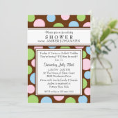 Polka Dots Neutral Baby Dusche Einladung (Stehend Vorderseite)
