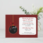Polka Dots niedlich Red Christmas Bowling Einladun Einladung (Stehend Vorderseite)