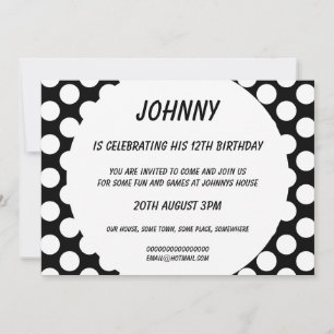 Polka Dots on Black Birthday Party Einladung