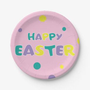 Polka Dots Pastel Pink Happy Oaster Pappteller