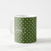 Polka Dots Pattern Olive Green With Custom Name Kaffeetasse (Vorderseite Links)