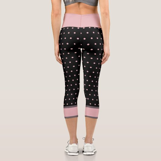 Polka Dots Pink Black Capri Leggings (Rückseite)