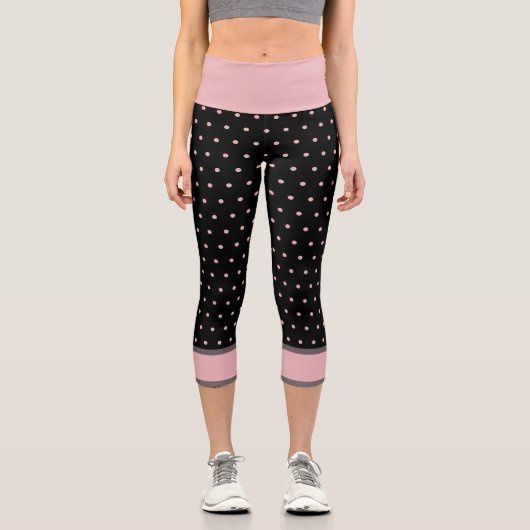 Polka Dots Pink Black Capri Leggings (Vorderseite)