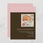 Polka Dots Pink/Brown ・ Kinderankündigung Ankündigungspostkarte (Vorne/Hinten)
