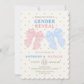 Polka Dots Pink Ribbon Blue Bow Krawatte Gender Re Einladung (Vorderseite)