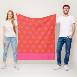 Polka Dots Pink und Rot Orange mit Monogramm Fleecedecke