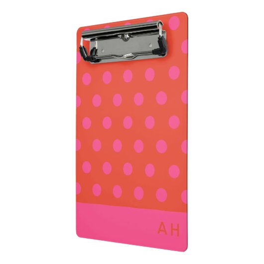 Polka Dots Pink und Rot Orange mit Monogramm Mini Klemmbrett (Gewinkelt2)