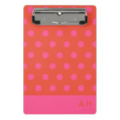 Polka Dots Pink und Rot Orange mit Monogramm Mini Klemmbrett (Vorderseite)