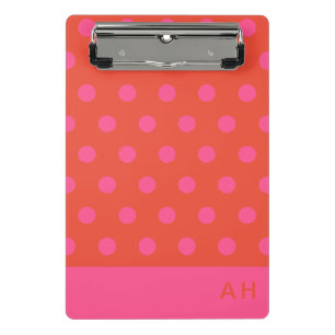 Polka Dots Pink und Rot Orange mit Monogramm Mini Klemmbrett