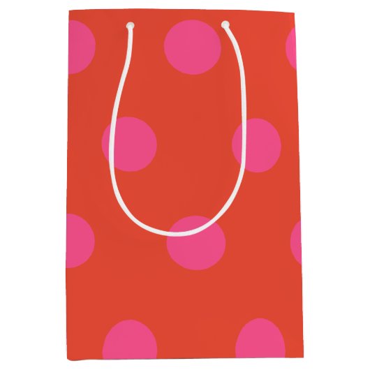 Polka Dots Pink und Rot Orange mit Monogramm Mittlere Geschenktüte (Vorderseite)