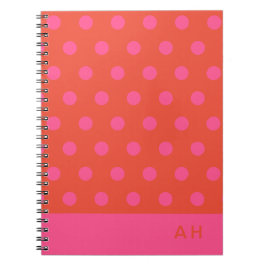 Polka Dots Pink und Rot Orange mit Monogramm Notizblock