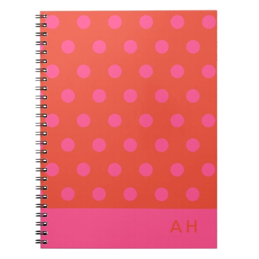 Polka Dots Pink und Rot Orange mit Monogramm Notizblock (Vorderseite)