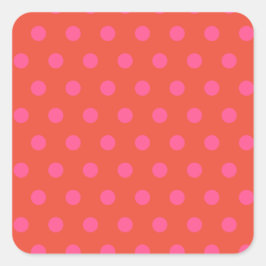 Polka Dots Pink und Rot Orange mit Monogramm Quadratischer Aufkleber