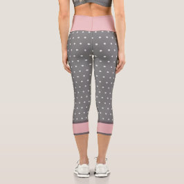 Polka Dots Pink White Light Gray Capri Leggings