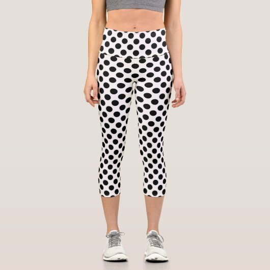 Polka Dots, Polka Dot Pattern, Schwarz und Weiß Capri Leggings (Vorderseite)